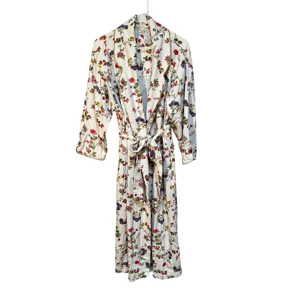 Vintage Crabtree & Evelyn Womens Size Medium Robe White Fruit Floral 100% Cotton